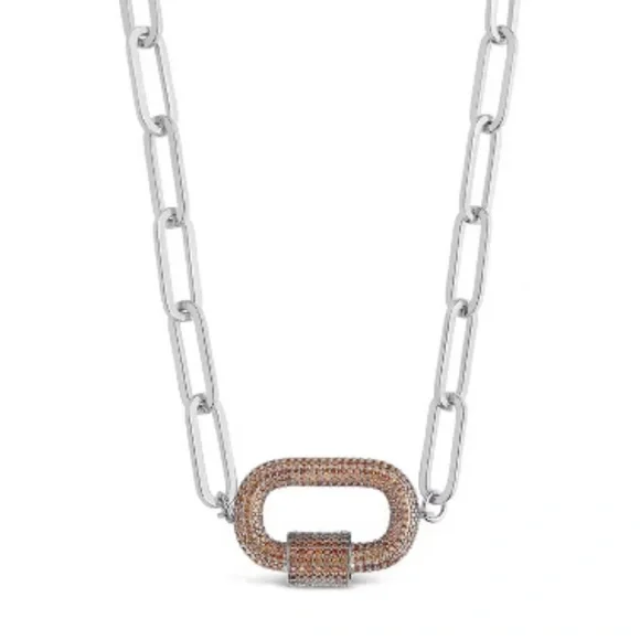 Carabiner Pave Linked Lock Necklace NWT - Picture 1 of 5